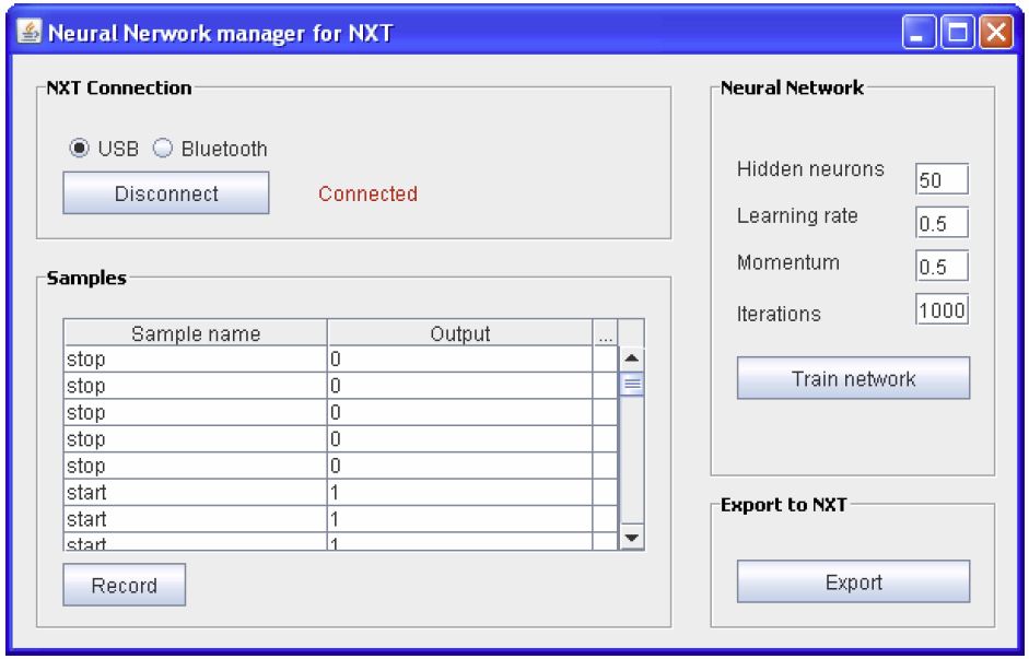Screenshot of the Neural Network Manager