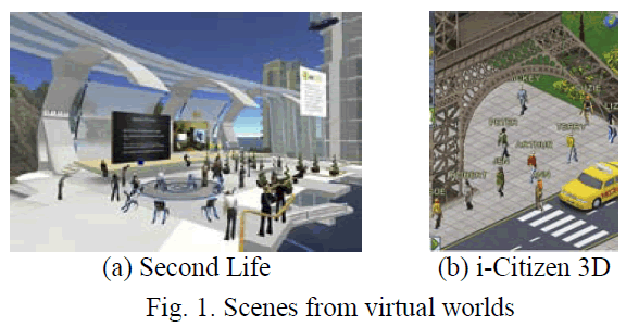 Text Box:  
(a) Second Life	 
(b) i-Citizen 3D
Fig. 1. Scenes from virtual worlds

